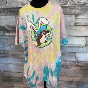 Easter Pastel Tie-Dye Bunny Graphic Tee - Pink, Yellow & Teal